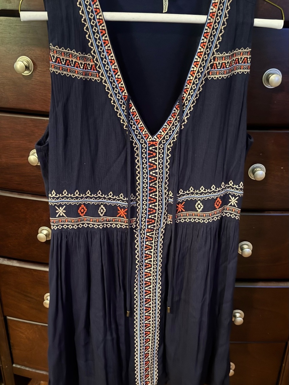 THML Navy Sleeveless Embroidered V-Neck Mini Dress - Size Large